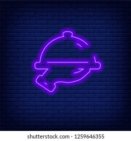  Food Tray with Cover neon effect  on dark background illustration