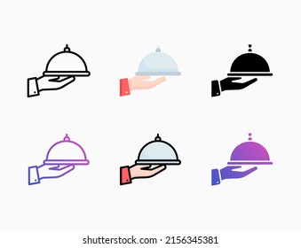 Food tray dish icon set with line, outline, flat, filled, glyph, color, gradient. Editable stroke and pixel perfect. Can be used for digital product, presentation, print design and more.