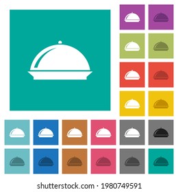 Bandeja de alimentación con iconos planos de colores múltiples brillantes en fondos cuadrados simples. Se incluyeron variaciones de iconos blancos y oscuros para efectos de movimiento o activos.