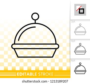 Food Tray thin line icon. Outline closed cloche sign. Serving linear pictogram with different stroke width. Simple vector symbol, transparent background. Silver plate editable stroke icon without fill