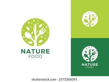 food and tree logo. restaurant leaf nature vector design concept