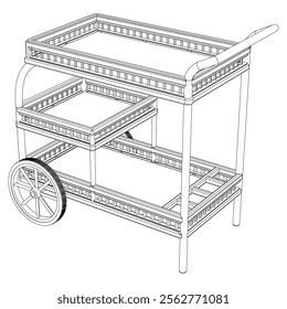 Food Trolley Tray on Cart. Vector Illustration Isolated on White Background. Perfect for Restaurant Menus, Catering Services, Hotel Brochures, and Kitchenware Branding.