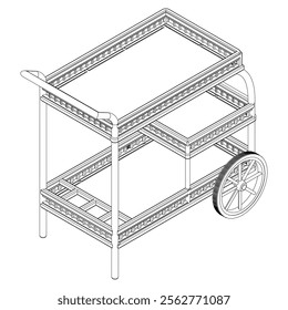 Food Trolley Tray on Cart. Vector Illustration Isolated on White Background. Perfect for Restaurant Menus, Catering Services, Hotel Brochures, and Kitchenware Branding.