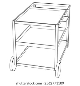 Food Trolley Tray on Cart. Vector Illustration Isolated on White Background. Perfect for Restaurant Menus, Catering Services, Hotel Brochures, and Kitchenware Branding.