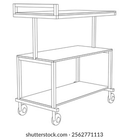 Food Trolley Tray on Cart. Vector Illustration Isolated on White Background. Perfect for Restaurant Menus, Catering Services, Hotel Brochures, and Kitchenware Branding.