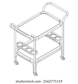 Food Trolley Tray on Cart. Vector Illustration Isolated on White Background. Perfect for Restaurant Menus, Catering Services, Hotel Brochures, and Kitchenware Branding.