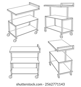 Food Trolley Tray on Cart. Vector Illustration Isolated on White Background. Perfect for Restaurant Menus, Catering Services, Hotel Brochures, and Kitchenware Branding.