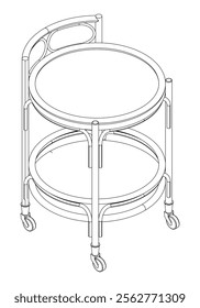 Food Trolley Tray on Cart. Vector Illustration Isolated on White Background. Perfect for Restaurant Menus, Catering Services, Hotel Brochures, and Kitchenware Branding.