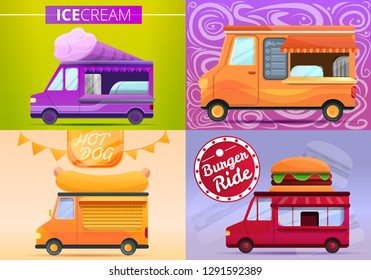 Food truck banner set. Cartoon illustration of food truck vector banner set for web design