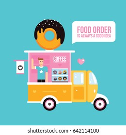 Food truck Cafe Delicious sweet donuts Fast food banner