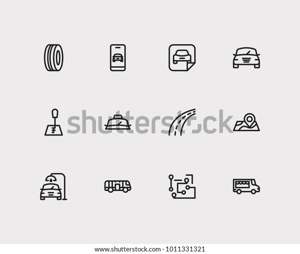 Food truck and car service icon line set with\
logistic, car logo and car taxi. Set of car service icons including\
model for web app logo UI\
design.