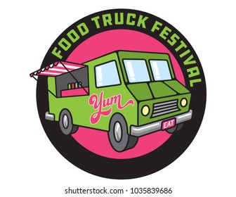 Food Truck Cartoon Vector Illustration.
Design for Food Truck Festival poster or advertising.