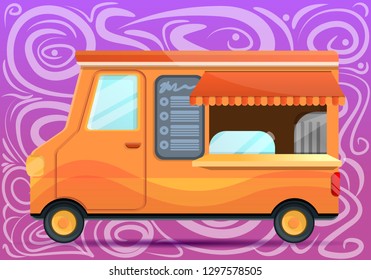 Food truck concept banner. Cartoon illustration of food truck vector concept banner for web design