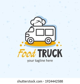 Food truck creative logo. Truck with a chef hat funny concept.