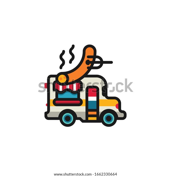 Food truck, delivery filled outline icons. Vector\
illustration. Editable stroke. Isolated icon suitable for web,\
infographics, interface and\
apps.