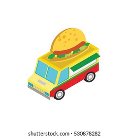 Food Truck Design Vector. Flat 3d Isometric Vector Vehicle. Vector Illustration