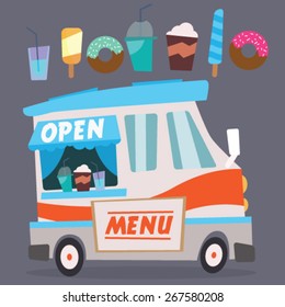 food truck with food and drinks 