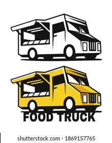 food truck emblem black and color on a white background