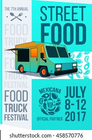 Food truck festival food brochure. Vector Poster template design. Street Food concept menu flyer. Template in A4 size 