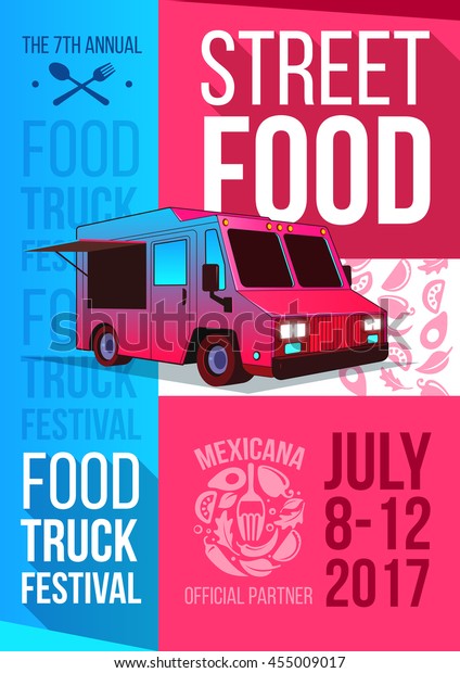 Food truck festival food\
brochure. Vector Poster template design. Street Food concept menu\
flyer.