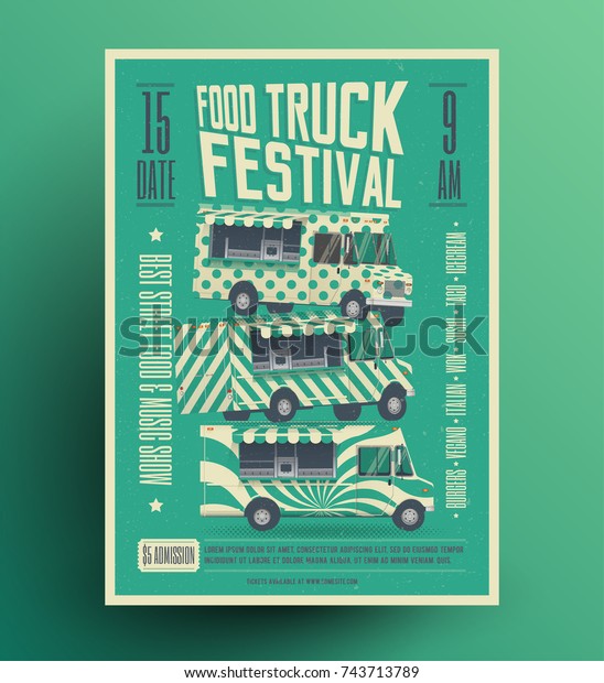 Food Truck Festival Poster Banner Flyer\
Template. Vintage Styled Vector Illustration.\
