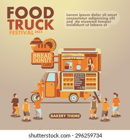 Food Truck Festival Poster With Gourmet,Bakery Theme Design