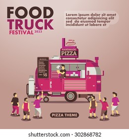 Food truck festival poster with gourmet,Pizza theme design