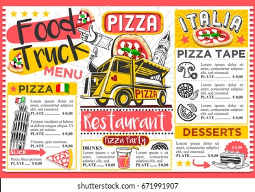 Food truck festival vector menu template design.