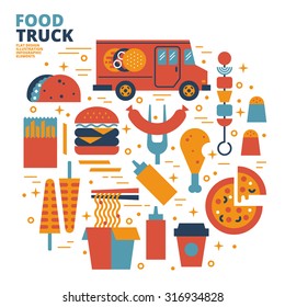 Food Truck, Flat Design, Illustration