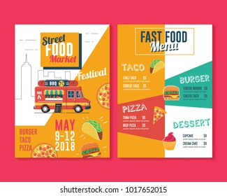 Food truck flyer and menu template. Street food market