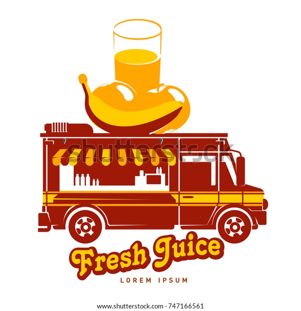 Food\
truck fresh juice logo vector illustration. Vintage style badges\
and labels design concept for confectionery and food delivery\
service vehicles. Isolated on a white\
background