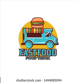 Food Truck Hamburger Logo Vector Illustration , Fast Food Truck Logo Vector Illustration