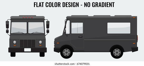 Food Truck Hi-detailed with solid and flat color design template for Mock Up Brand Identity. Front and side view Illustrated vector
