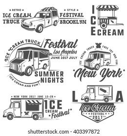 food truck and ice cream emblems, badges and design elements
