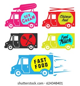 Food truck and ice cream truck for emblems and logo.