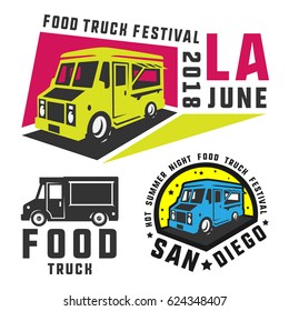 Food truck and ice cream truck for emblems and logo.