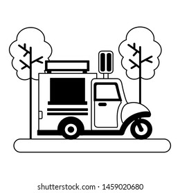 food truck ice cream popsicle park street trees vector illustration