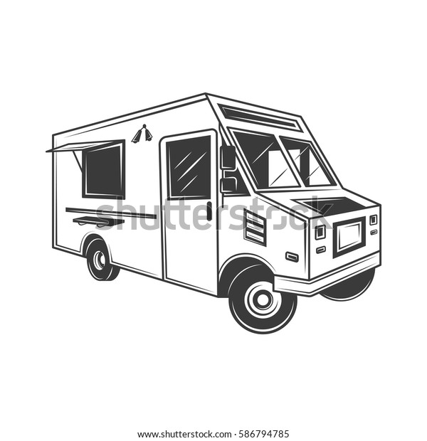 Food\
truck and ice cream truck vector illustration in monochrome vintage\
style. Design elements for logo, label,\
emblem.