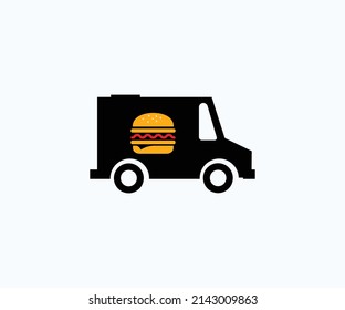 Food Truck icon. Food Truck with Burger icon isolated on white background.