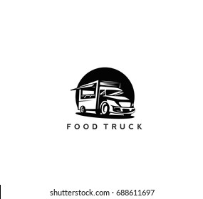 Food truck icon, festival, buy, sell, rent, chef, meal, menu, black background, vector illustration