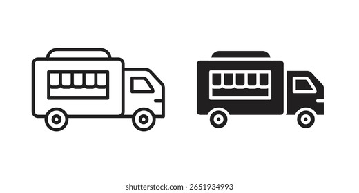 Food truck icon. Flat and stroke versions. Graphic elements.