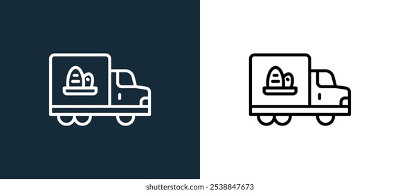 food truck icon isolated on white and black colors. food truck outline linear vector icon from bakery shop collection for mobile apps, web and ui.