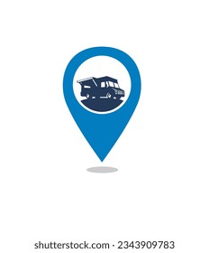 Puntero del mapa del icono del camión de alimentos, ilustración del vector.
