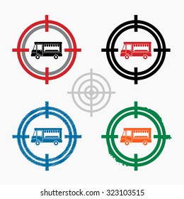 Food truck icon on target icons background. Crosshair icon. Vector illustration.