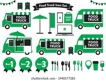 Food Truck Icon Set. “Black and Green”