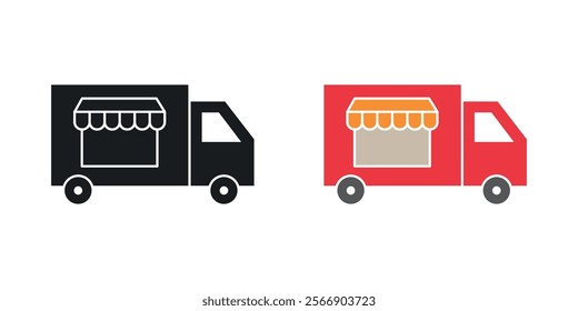 Food truck icon set in black and colored