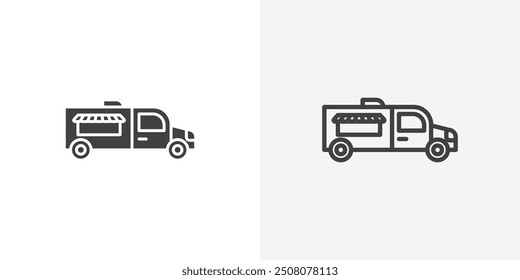 Food truck icon in solid and outlined style