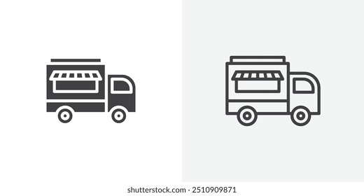 Food truck icon in solid and outlined style