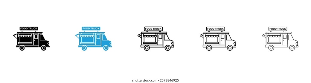 Food truck icons in filled and 3 stroke weights