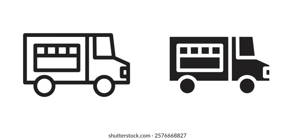 Food truck icons in outline and stroke versions